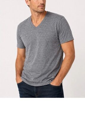 AG Adriano Goldschmied Mens Large Gray Slub V-Neck Tee Short Sleeve